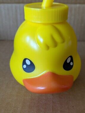 Duck Yellow Plastic Sipper Bottle with Orange Beak Includes Straw